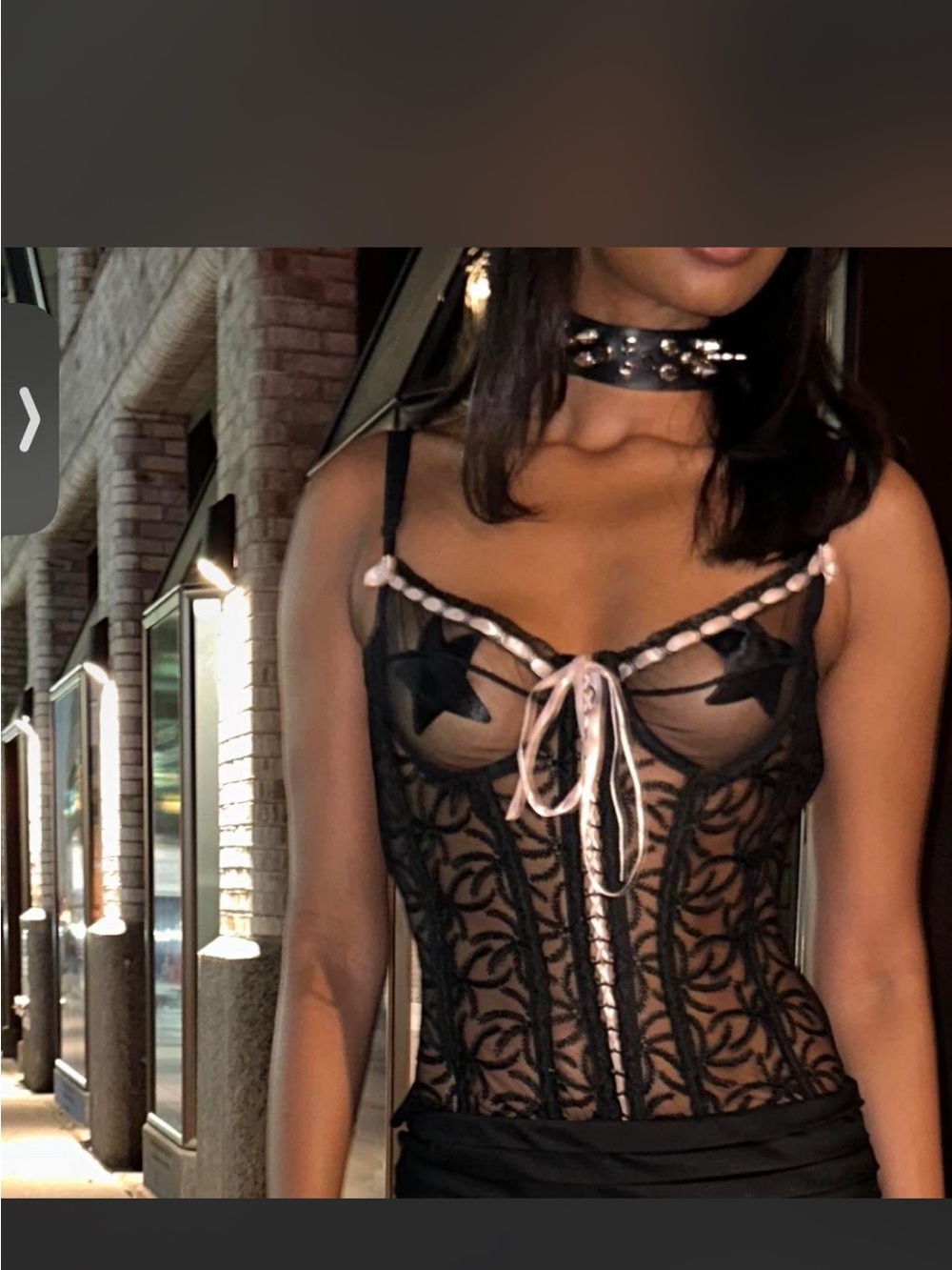 Agent Provocateur Black Sheer Lace Corset with Pink Ribbon Trim